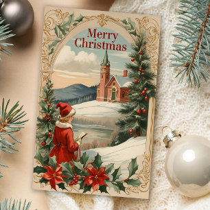 Christmas Antique Motif Frame Holiday Greeting Car