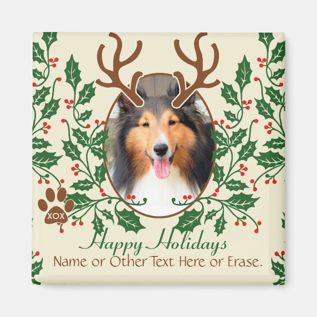 Christmas Antlers For Dog / Cat Personalise Photo Magnet (Front)