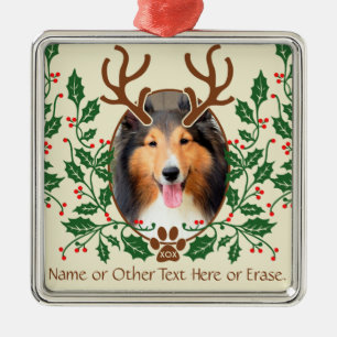 Christmas Antlers For Dog / Cat Personalise Photo Metal Tree Decoration