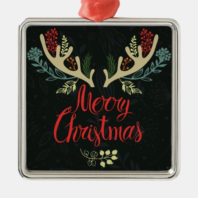 Christmas Antlers Merry Christmas Metal Tree Decoration (Front)