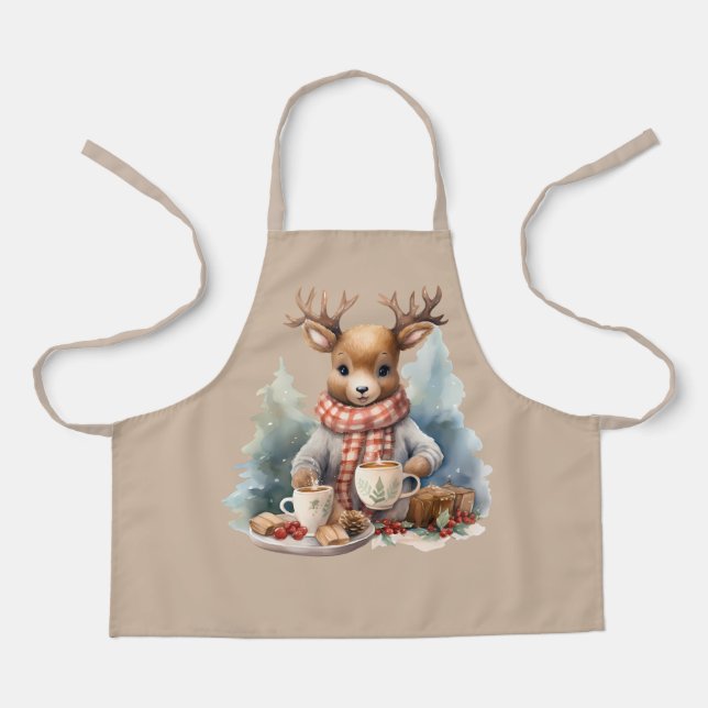 Christmas apron deer illustration rustic  (Front)