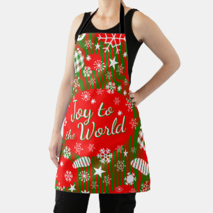 Christmas Apron – Joy to the World Red & Green