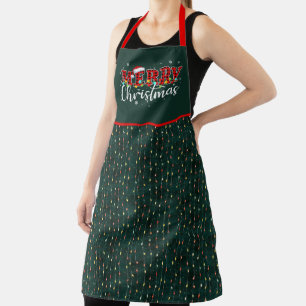 Christmas Apron with Plaid MERRY and Holiday Light