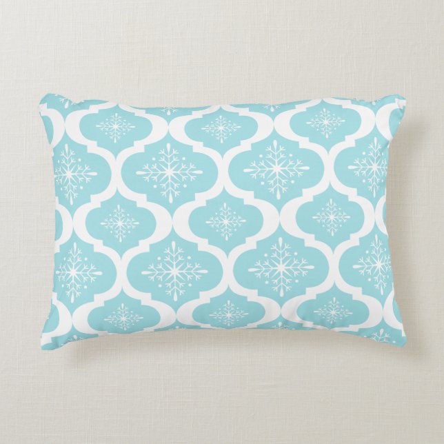 Christmas Aqua Blue Snowflakes Lattice Pattern Decorative Cushion (Front)