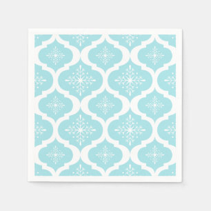 Christmas Aqua Blue Snowflakes Lattice Pattern Napkin