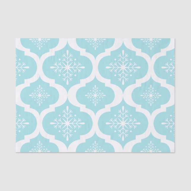 Christmas Aqua Blue Snowflakes Lattice Pattern Tissue Paper (Front)