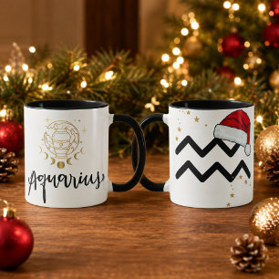 Christmas Aquarius Zodiac Santa Hat Mug