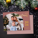 Christmas arch 1 photo modern minimalist<br><div class="desc">This elegant and modern Christmas greeting card features a minimalist design displaying your favourite family picture inside a trendy arch frame. Easily customisable with your family name and the current year in stylish gold foil serif fonts.</div>