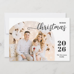 Christmas arch 2 photos modern minimalist blue holiday card