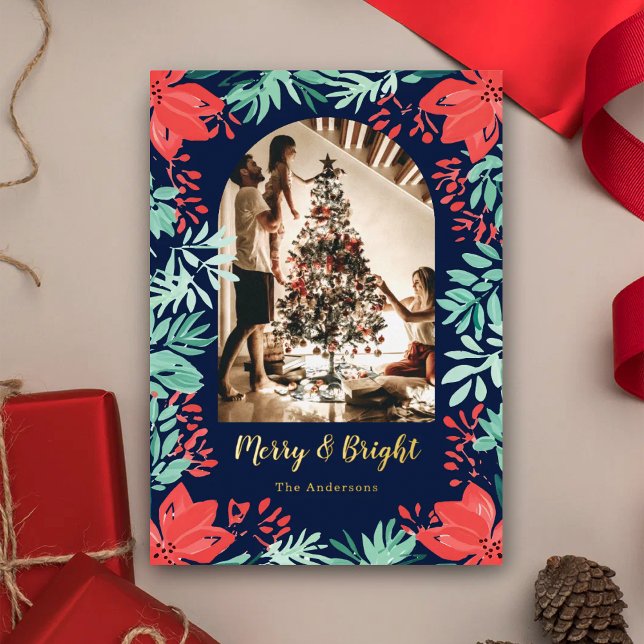 Christmas Arch Photo Blue Botanical Floral Gold (Creator Uploaded)