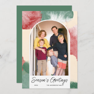Christmas Arched Photo Abstract Watercolor Holiday Card
