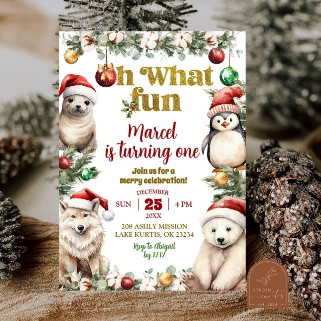 Christmas Arctic Animals Fun Birthday Invitation (Creator Uploaded)