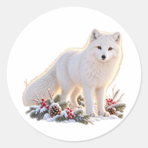 Christmas Arctic Fox Winter Wonderland Snowy Classic Round Sticker