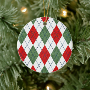 Christmas Argyle Ceramic Tree Decoration
