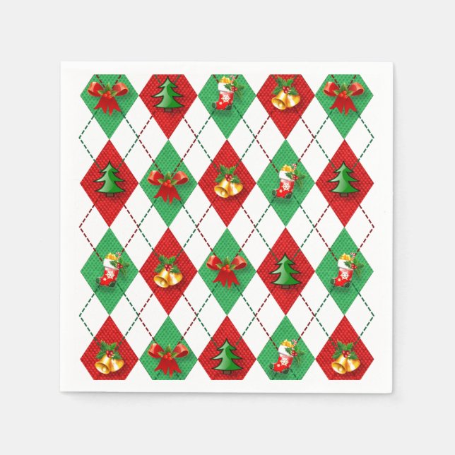 Christmas Argyle Decorated Napkin (Front)