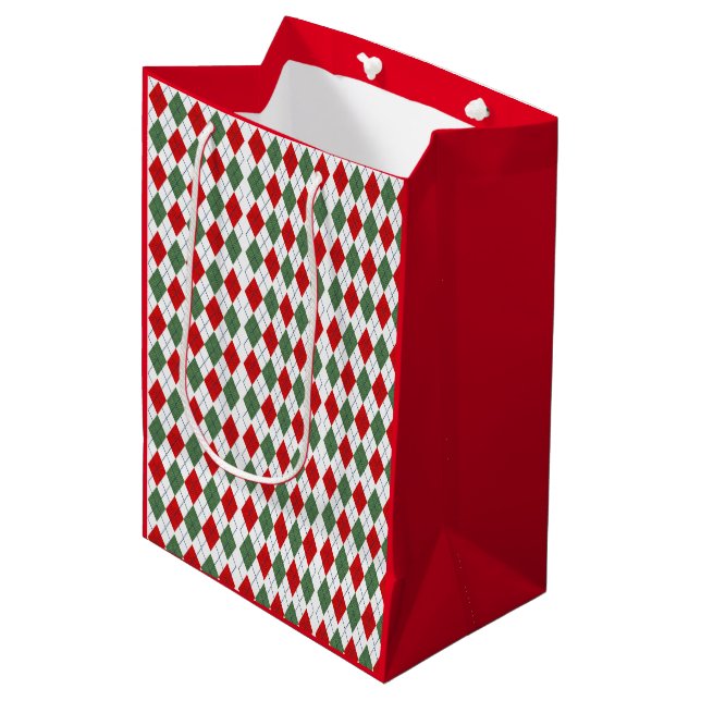 Christmas Argyle Medium Gift Bag (Front Angled)