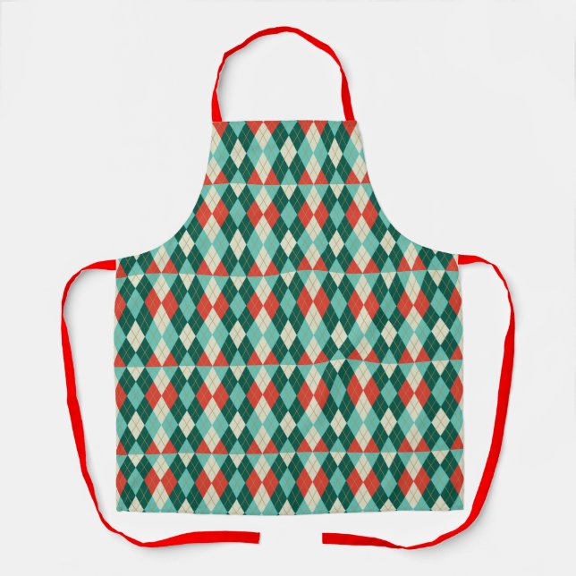 Christmas argyle - Mid Century vintage vibe apron (Front)
