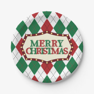 Christmas Argyle Pattern Paper Plate