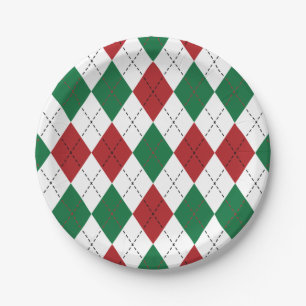 Christmas Argyle Pattern Paper Plate