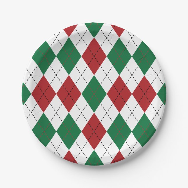 Christmas Argyle Pattern Paper Plate (Front)