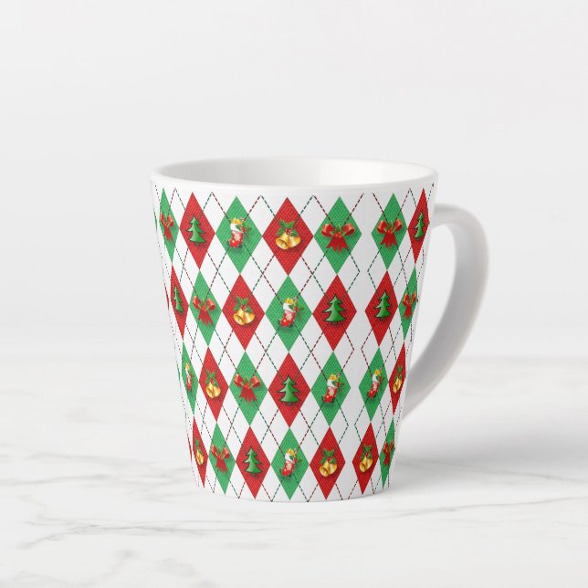Christmas Argyle Pattern Retro Holiday Latte Mug (Right Angle)