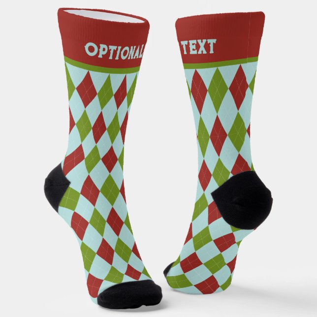 Christmas Argyle Stye in Red and Green - your text Socks (Angled)
