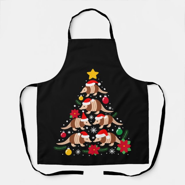 Christmas Armadillo Tree Santa Hat Ornaments Xmas Apron (Front)