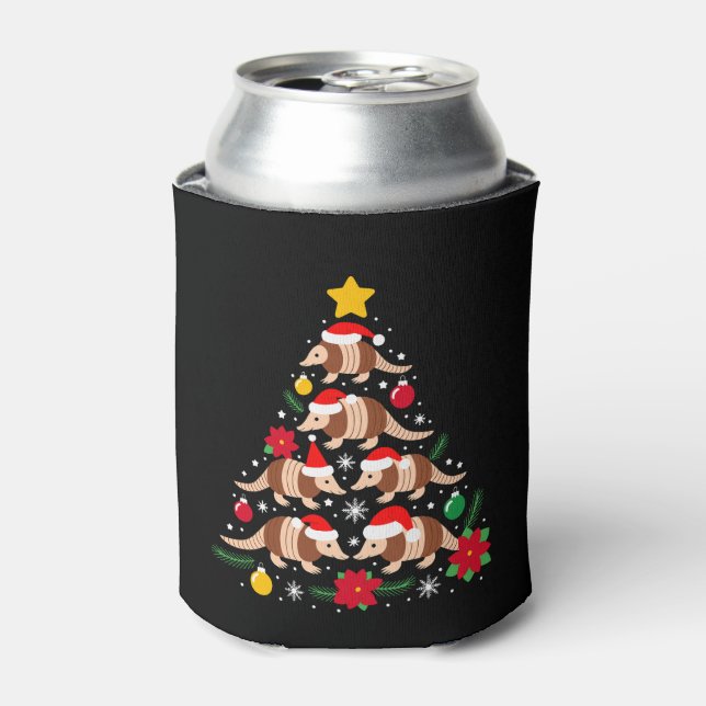 Christmas Armadillo Tree Santa Hat Ornaments Xmas Can Cooler (Can Front)