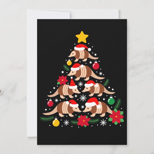 Christmas Armadillo Tree Santa Hat Ornaments Xmas Invitation (Front)