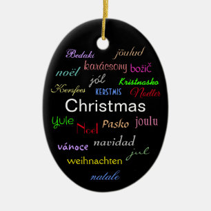 Christmas Around the World In Black Oval Ceramic O Tree Decoration