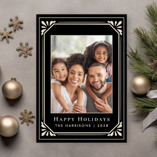 Christmas Art Deco Ivory Black Photo Holiday Card
