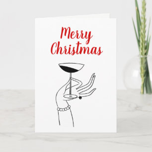 Christmas Art Deco Lady’s Holding Champagne Glass Holiday Card
