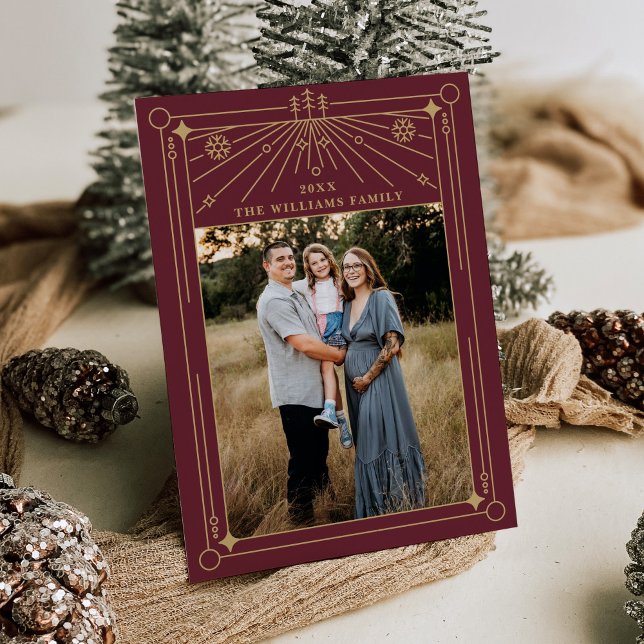 Christmas Art Deco Line Art Photo Holiday Card (Creator Uploaded)