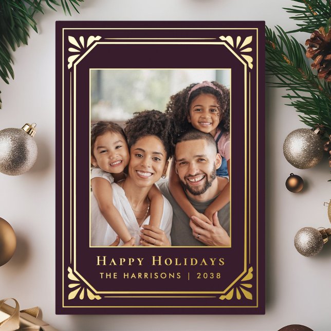 Christmas Art Deco Photo Gold  (Christmas Art Deco Photo Gold Foil Holiday Card
)