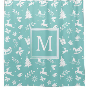 Christmas Art Decor Snowflake Tree Deer Monogram Shower Curtain