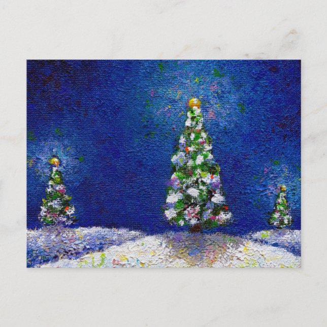 Christmas art fun colourful trees original paintin holiday postcard (Front)