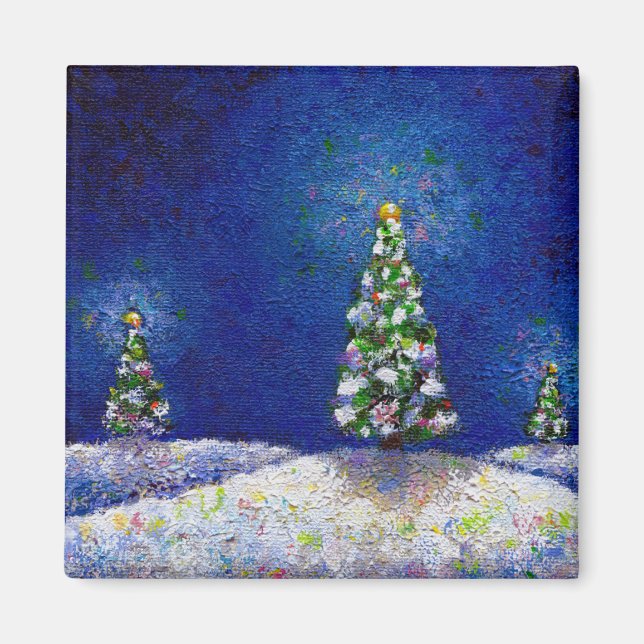 Christmas art fun colourful trees original paintin magnet (Front)