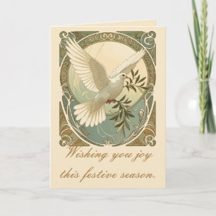 Christmas Art Nouveau Stylized Dove Illustration Holiday Card