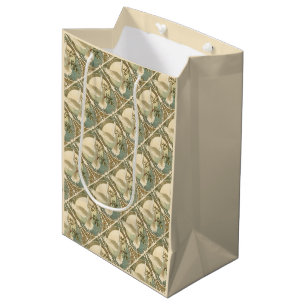 Christmas Art Nouveau Stylized Dove Illustration Medium Gift Bag