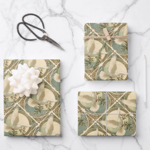Christmas Art Nouveau Stylized Dove Illustration Wrapping Paper Sheet