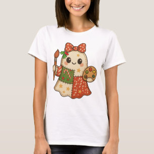 Christmas Art Teacher Ghost Paintbrush Palette T-Shirt