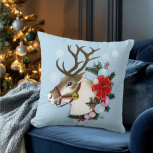 Christmas,as Reindeer Wreath Ornaments Cushion