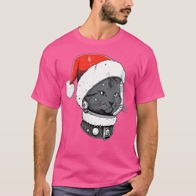 Christmas Astronaut Cat Trippy Edm Winter Rave T-Shirt (Front)