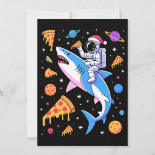 Christmas Astronaut Shark Pizza Space Planets Xmas Invitation