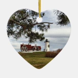 Christmas at Nobska Lighthouse Cape Cod Gifts Ceramic Tree Decoration
