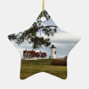 Christmas at Nobska Lighthouse Cape Cod Gifts Ceramic Tree Decoration