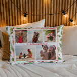 Christmas At The Beach 5 Photo Collage Modern Decorative Cushion<br><div class="desc">Christmas At The Beach 5 Photo Collage Modern Accent Throw Pillow features a photo collage of five of your favourite photos with your custom text in the centre in elegant red calligraphy script on a white background surrounded by a festive Christmas pattern of greenery and Christmas bauble decorations. Personalise by...</div>