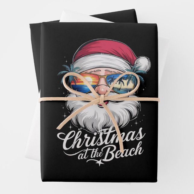 Christmas At The Beach Hawaiian Summer Holiday Wrapping Paper Sheet (In situ)