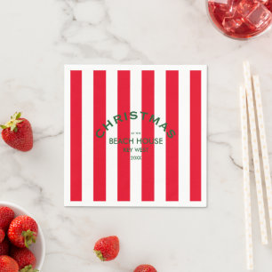Christmas At The Beach House Red Cabana Stripe Napkin