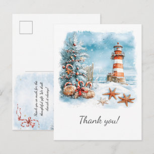 Christmas at the Beach Lighthouse Tree   Announcement Postcard